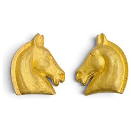 Hermès Brincos de pressão HERMES Vintage Cheval Horse Head Dourado