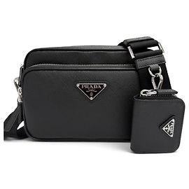 Prada Saffiano Leather Shoulder Bag with Mini Pouch Black