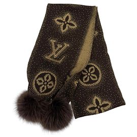 Louis Vuitton Brown Cashmere Stole with Fox Fur Brown