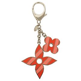 Chaveiro Louis Vuitton Monogram Flower Prata Rosa Vermelho