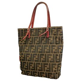 Saco Tote Fendi Zucca em nylon e canvas Marrom Vermelho