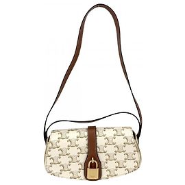 Céline Bolsa de Ombro Celine Taboo Triomphe Marrom Branco
