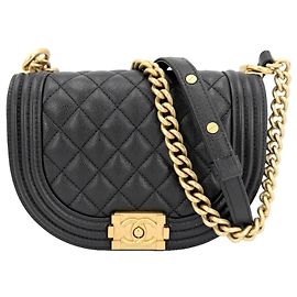 Chanel Women's Matelassé Half Moon Shoulder Bag Black White
