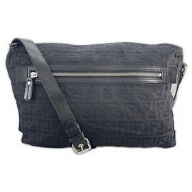 Fendi Black and White Nylon Shoulder Bag Black White
