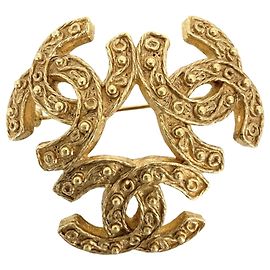 Broche Chanel Or et Blanc Blanc Doré