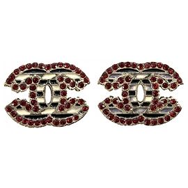 Boucles d'oreilles Chanel Coco Mark strass Blanc Rouge Bleu