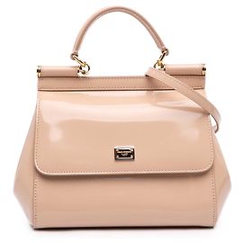 Sac Dolce & Gabbana Miss Sicily Small en cuir verni marron Marron Beige