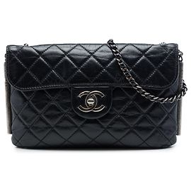 Chanel Black CC Quilted Aged Calfskin Embossed LAX Flap Noir