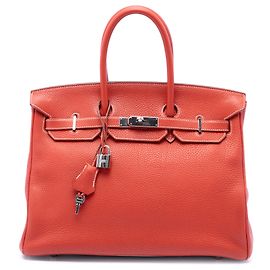 Hermès Orange Limited Edition Bicolor Clemence Birkin Retourne 35 Rouge Orange