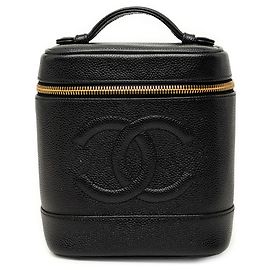 Trousse de maquillage Chanel Black CC Caviar Vanity Case Noir