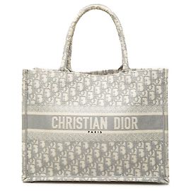 Dior Gray Medium Oblique Embroidered Canvas Book Tote Brown