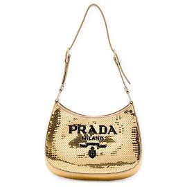Prada Gold Sequin Embellished Satin Cleo Shoulder Bag Golden