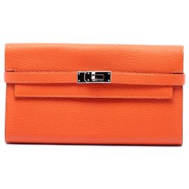 Hermès Orange Chevre Mysore Kelly Longue Wallet Orange
