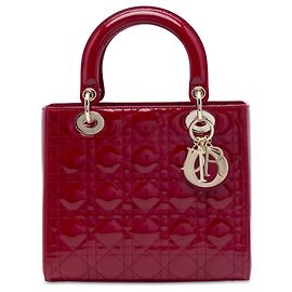 Dior Red Medium Patent Cannage Lady Dior Rouge Bordeaux