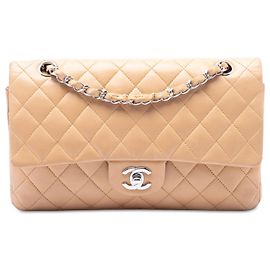 Chanel Beige Medium Classic Lambskin Double Flap Beige