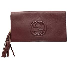 Clutch Gucci Soho Disco in pelle di vitello rossa Rosso Bordò