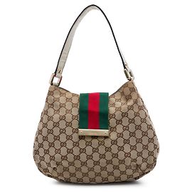 Gucci Beige Medium GG Canvas New Ladies Web Hobo Bege