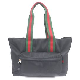 Tote Gucci em nylon preto com banda Web Preto
