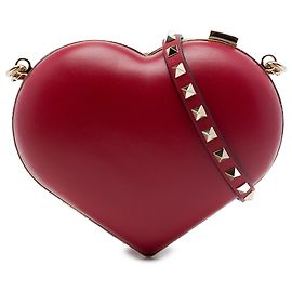 Valentino Bolsa Tiracolo Minaudiere Carry Secrets Heart em couro vermelho Rockstud Vermelho