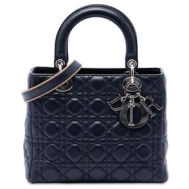 Dior Black Medium Lambskin Cannage Lady Dior Noir