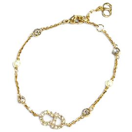 Bracciale Clair D Lune Dior Gold Placcato Oro Cristalli e Perle Finte D'oro
