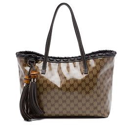 Saco Tote Gucci Beige GG Crystal com borla de bambu Bege
