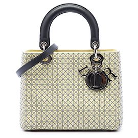 Dior Yellow Medium Embroidered Lambskin Microcannage Lady Dior Gelb