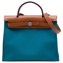 Hermès Blue Toile Herbag Zip 31 Blu