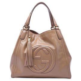 Gucci Soho Cellarius Tote Medium Lackleder Braun Braun Fleisch