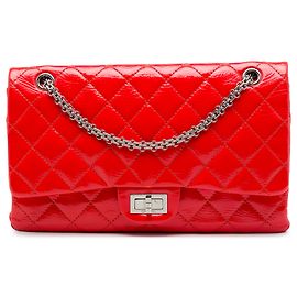 Chanel Red Quilted Crinkled Patent Reissue 2.55 Double Flap 227 Rouge