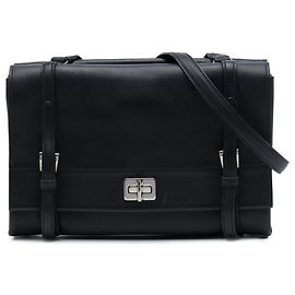 Bolsa Messenger Prada Black Lux Calf com aba dupla Preto