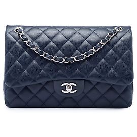 Chanel Blue Jumbo Classic Caviar Double Flap Bleu Bleu foncé