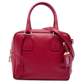 Prada Red Small Saffiano Square Bauletto Handtasche Rot