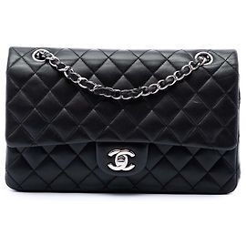 Chanel Black Medium Classic Lambskin Double Flap Nero