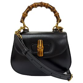Borsa Gucci 1947 Small in pelle di vitello nera con manico in bambù Nero
