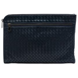 Bottega Veneta Blue Nappa Intrecciato Clutch Blue Navy blue