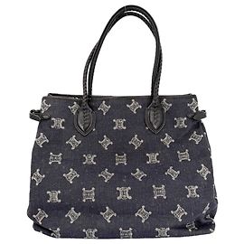 Céline Saco Tote Celine em couro e denim azul marinho Branco Azul marinho