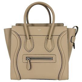 Céline Sac à main Celine Luggage Micro Shopper Marron Blanc