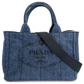 Borsa mini in denim Canapa da donna Prada Bianco Giallo Blu scuro