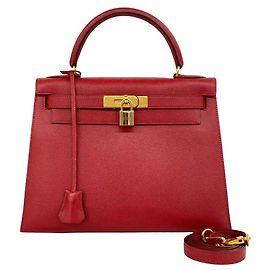 Hermès Sac à main HERMES Kelly 28 en cuir Courchevel Rouge