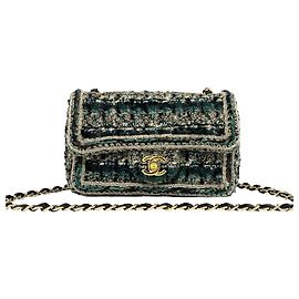 Bolsa de Ombro Chanel Coco Mark em Tweed e Couro com Corrente Multicor