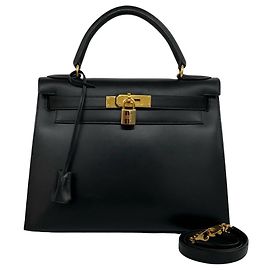 Hermès Borsa Hermes Kelly 28 in pelle Box Calf Nera Nero