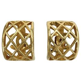 Chanel Vintage Gold Plated Clip Earrings Golden