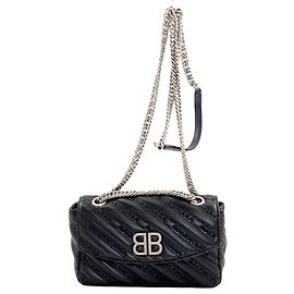 Bolsa de Ombro Balenciaga BB Logo Chain Preto