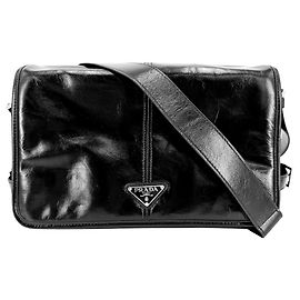 Borsa a tracolla Prada Triangle Logo Nero Bianco