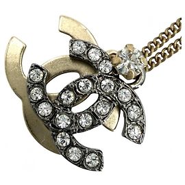 Colar Chanel de strass prateado Prata Branco