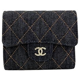 Portafoglio bi-fold Chanel in denim blu navy Blu navy