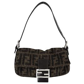 Fendi Zucca Handbag Brown Wool Brown