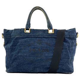 Prada Denim 2-Way Tote Bag Blue