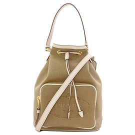 Bolsa de mão 2-Way em jacquard com logo Prada Branco Bege